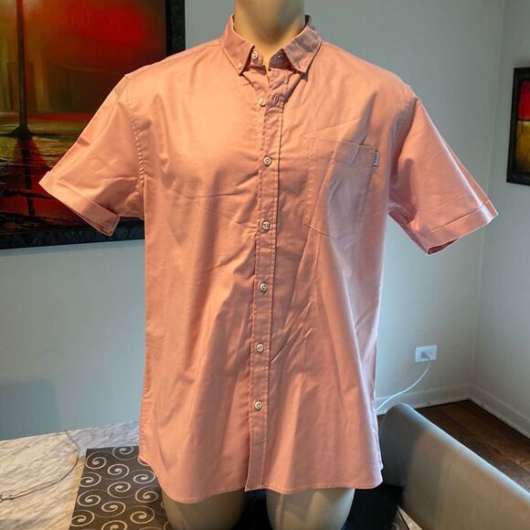 Mens Topman Extra Large Pink Salmon Button Up Polo Short Sleeve Shirt - Picture 1 of 5